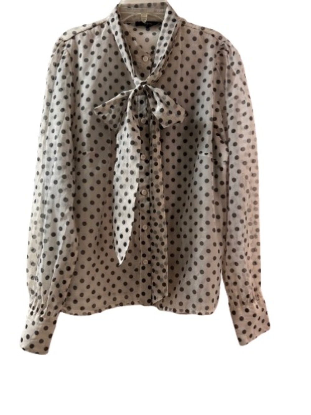 Blashe Sheer Ivory/Cream Polka Dot Tie-Neck Blouse Size L